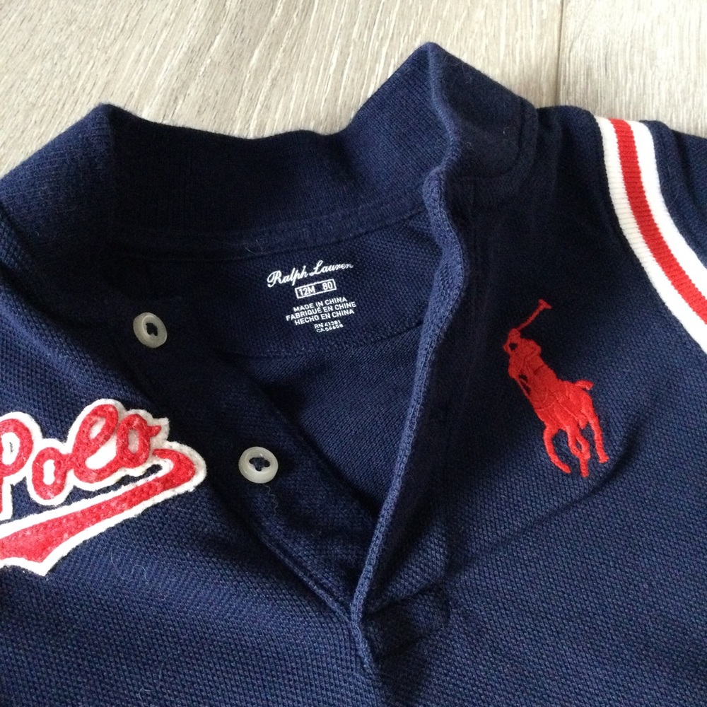 Ralph Lauren Blue Oversized Logo Polo Shirt 100% Cotton Pique Size 12 Months - Picture 4 of 7